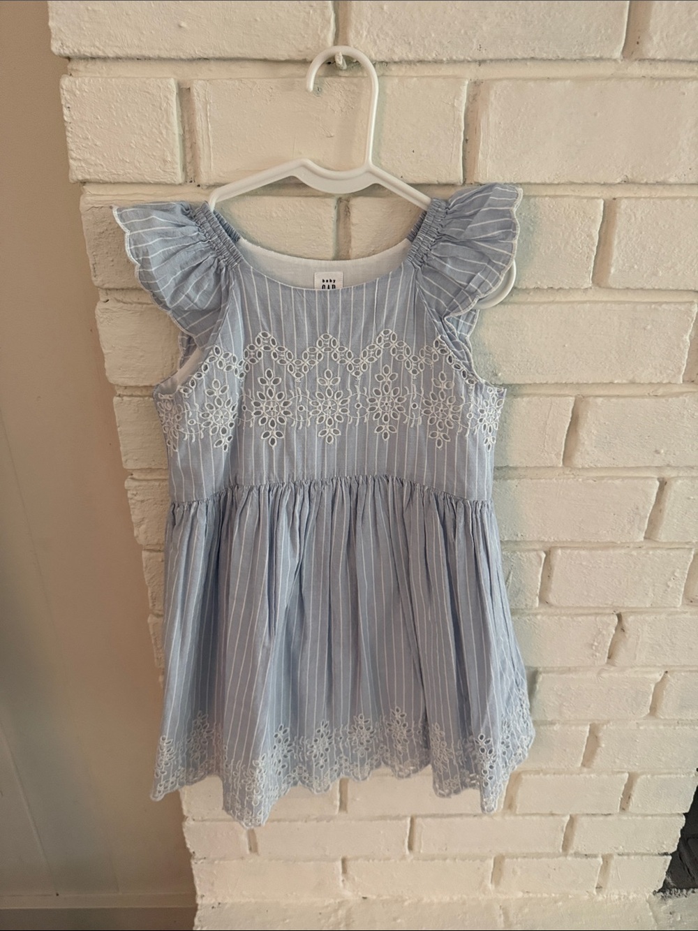 GAP Light Blue Striped Eyelet Flutter-Sleeve Dress